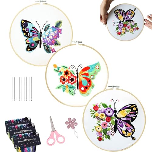 Sghtil Blumenmuster-Stickset, Tier-Sticknadel-Set, 3 Pack Tier Floral Practice Stitching Kit für Anfänger, Gestanztes Häkelnadel-Set, Strickgarn, Sghtil Blumenmuster-Stickset, Tier-Sticknadel-Set, 3 Pack Tier Floral Practice Stitching Kit für Anfänger, Gestanztes Häkelnadel-Set, Strickgarn, von Sghtil