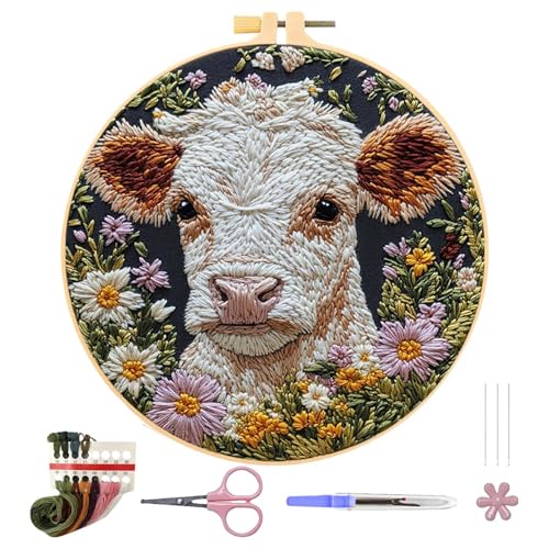 Sghtil Einfache Sticksets für Anfänger, Stickset für Anfänger, niedliches Kuhblumen-Set für Anfänger, handgemachtes Bastelset, inkl Sghtil Einfache Sticksets für Anfänger, Stickset für Anfänger, niedliches Kuhblumen-Set für Anfänger, handgemachtes Bastelset, inkl von Sghtil