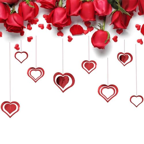 Sghtil Herzdekoration, Herzanhänger, Set mit 7 roten Ornamenten zum Valentinstag | Dekorative Girlande in Herzform, Deckenbanner für Liebesfeier, Sghtil Herzdekoration, Herzanhänger, Set mit 7 roten Ornamenten zum Valentinstag | Dekorative Girlande in Herzform, Deckenbanner für Liebesfeier, von Sghtil