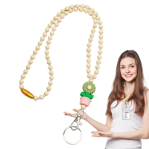 Sghtil Holzperlen-Lanyards für Frauen, Perlen-Lanyards für Namensschilder, Blumenholz und Perl-Lanyards – entzückende abnehmbare Schnur für Namensschilder im Boho-Stil Sghtil Holzperlen-Lanyards für Frauen, Perlen-Lanyards für Namensschilder, Blumenholz und Perl-Lanyards – entzückende abnehmbare Schnur für Namensschilder im Boho-Stil von Sghtil