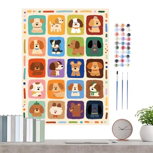 Sghtil Hunde Malen Nach Zahlen Tiere | Katze Malen Nach Zahlen Set Mit Pinseln - Kunst Set Für Thanksgiving Studentenzimmer Geburtstag Zuhause Schlafzimmer Schule von Sghtil