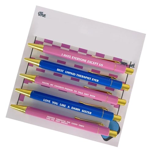 Sghtil Kugelschreiber, lustige Stifte | 5x glatte Kugelschreiber | Kugelschreiber mit schwarzer Tinte 1,0 mm mit lustigen Sprüchen für Arbeitskollegen von Sghtil