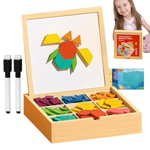 Sghtil Magnetisch für Kinder – Set aus magnetischen Holzfiguren mit geometrischen Formen – sichere geometrische Würfel für Kinder 3+ Jahre Haus Reise Geburtstag Mädchen und von Sghtil
