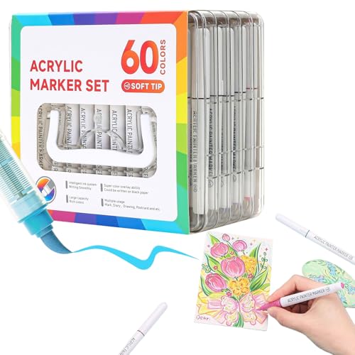 Sghtil Malstifte Zum Ausmalen,Zeichenstifte - 60 Farben Acryl-Marker Set Kreativ Zum Malen Auf Glas Stoff Holz Für Kinder Und Erwachsene Sghtil Malstifte Zum Ausmalen,Zeichenstifte - 60 Farben Acryl-Marker Set Kreativ Zum Malen Auf Glas Stoff Holz Für Kinder Und Erwachsene von Sghtil