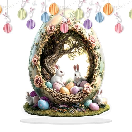 Sghtil Ostern Mittelstück Haus der Ostereier Osterfigur Bunny Egg House, Acryl 2D Flat Rabbit Egg House Figuren für Ostern, Country Farmhouse Handmade Sghtil Ostern Mittelstück Haus der Ostereier Osterfigur Bunny Egg House, Acryl 2D Flat Rabbit Egg House Figuren für Ostern, Country Farmhouse Handmade von Sghtil