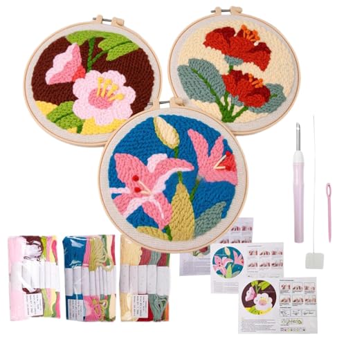 Sghtil Punch-Nadel-Set, Punch-Nadelset, Punschnadel-Set mit Blumenmuster – Anleitung im Lieferumfang enthalten, 3 x Handarbeiten für Erwachsene und Erwachsene Sghtil Punch-Nadel-Set, Punch-Nadelset, Punschnadel-Set mit Blumenmuster – Anleitung im Lieferumfang enthalten, 3 x Handarbeiten für Erwachsene und Erwachsene von Sghtil