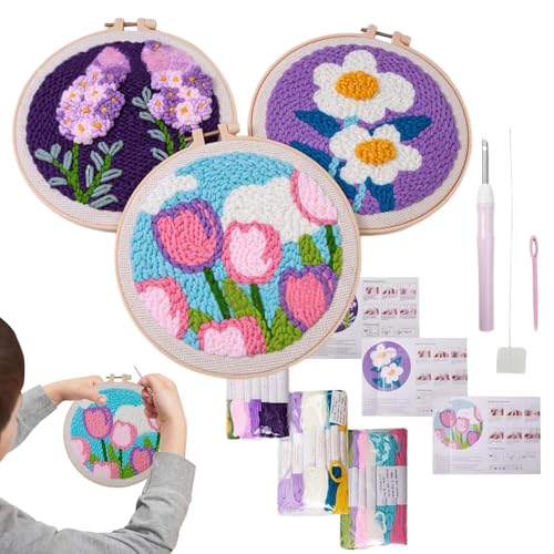 Sghtil Punschnadel-Set aus Garn, Stanzset für Erwachsene, 3-teiliges Set mit Stickerei-Unterluke mit Blumenmuster, Teppichtaft, Bastelbedarf, Dekor Sghtil Punschnadel-Set aus Garn, Stanzset für Erwachsene, 3-teiliges Set mit Stickerei-Unterluke mit Blumenmuster, Teppichtaft, Bastelbedarf, Dekor von Sghtil
