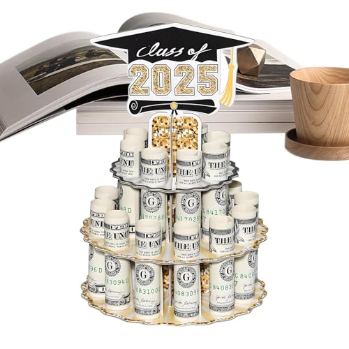 Sghtil Silberständer für Absolventen 2025 – Silberkuchen zur Abschlussfeier – 20 Fächer, doppelschichtig, Holzzubehör für Abschlussfeier – Dekoration von Sghtil