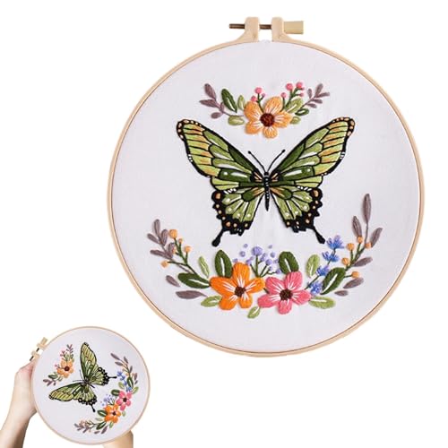 Sghtil Tier-Stickset, Schmetterlingsblumen-Stickset, Gestempelte Kits, Stickset für Anfänger, runde Damenbedarf Sghtil Tier-Stickset, Schmetterlingsblumen-Stickset, Gestempelte Kits, Stickset für Anfänger, runde Damenbedarf von Sghtil