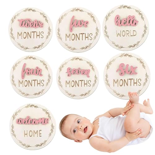 Sghtil Wachstumskarten für Kinder | 7 Stück doppelseitige 3D-Fotoschilder für | Dekorative Monatsschilder für Zuhause, Wand, Babyzimmer und Fotografie von Sghtil