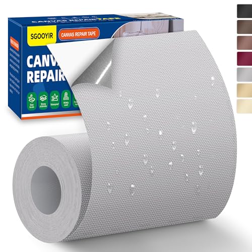 10x200cm Flicken Selbstklebend Stoff, Hellgrau Selbstklebender Stoffkleber Textilkleber, Wasserdichtes Leinwand Stoff Selbstklebend Reparatur Patches für Zelte, Sofa, RV Markise, Stühle von Sgooyir