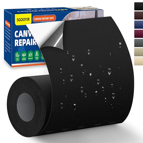 10x200cm Flicken Selbstklebend Stoff, Schwarz Selbstklebender Stoffkleber Textilkleber, Wasserdichtes Leinwand Stoff Selbstklebend Reparatur Patches für Zelte, Sofa, RV Markise, Stühle von Sgooyir