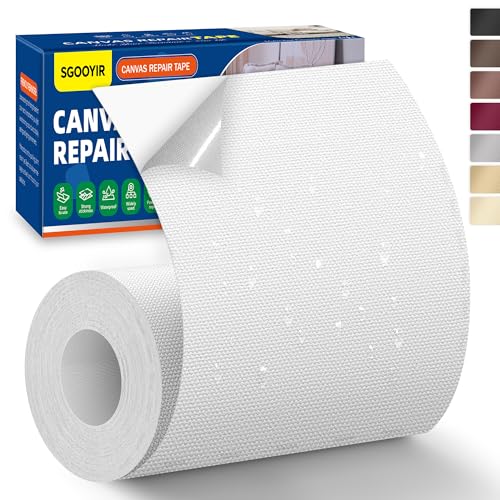 10x200cm Flicken Selbstklebend Stoff, Weiß Selbstklebender Stoffkleber Textilkleber, Wasserdichtes Leinwand Stoff Selbstklebend Reparatur Patches für Zelte, Sofa, RV Markise, Stühle von Sgooyir