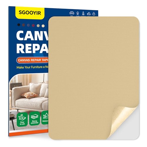 21x28cm Flicken Selbstklebend Stoff, Beige Selbstklebender Stoffkleber Textilkleber, Wasserdichtes Leinwand Stoff Selbstklebend Reparatur Patches für Zelte, Sofa, RV Markise, Stühle von Sgooyir