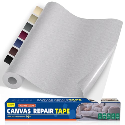 40x200cm Flicken Selbstklebend Stoff, Hellgrau Selbstklebender Stoffkleber Textilkleber, Wasserdichtes Leinwand Stoff Selbstklebend Reparatur Patches für Zelte, Sofa, RV Markise, Stühle von Sgooyir