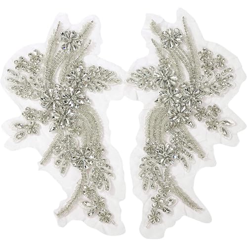 2PCS Bodice Applique, 13.4x7.1 inch Bling Rhinestone Lace Applique, Rhinestone Fabric Trimming Patches for Weding Dress Decorations von Sgqtqybk