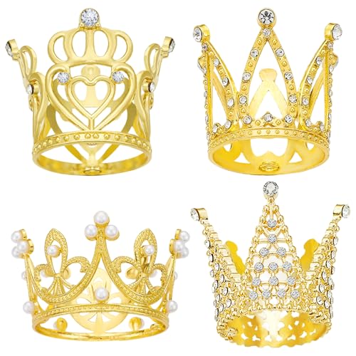 4pcs Crown Cake Topper 4 Style Golden Color Crown für Kuchen mit Strass-/Perlenperlen-Mehrzweck-Legierungs-Legierungs-Topper zum Geburtstag, Hochzeit und mehr Gold von Sgqtqybk