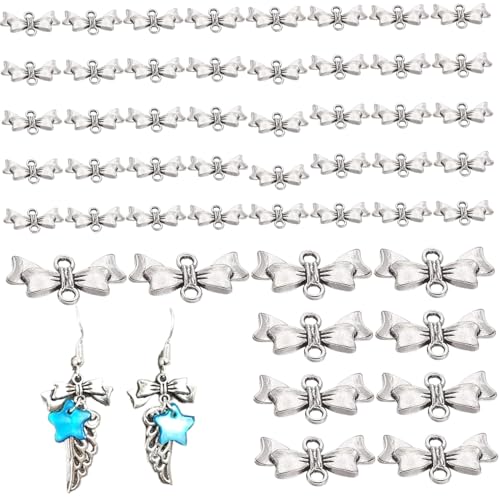 Schmuckanschlüsse, 50pcs antike Silber -Bogenknoten -Charmanschlüsse, DIY -Schmuckzubehör für Ohrringe Armband Halskette von Sgqtqybk