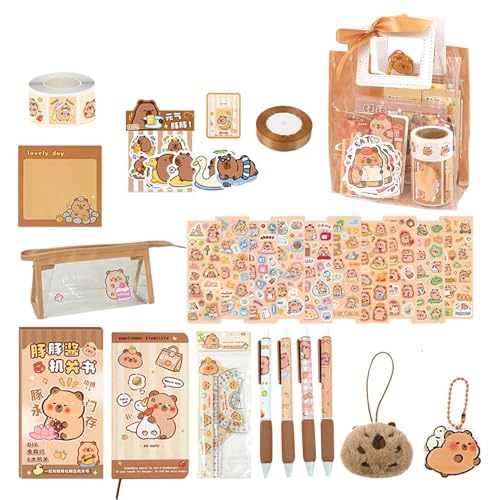 Niedliches Capybara-Schreibwaren-Set, Capybara-Schreibwaren mit Haftnotizen, Federmäppchen, Aufklebern, Rucksack-Anhänger, Schulkinder, Studenten, Schreibwarenbedarf, für und Mädchen Niedliches Capybara-Schreibwaren-Set, Capybara-Schreibwaren mit Haftnotizen, Federmäppchen, Aufklebern, Rucksack-Anhänger, Schulkinder, Studenten, Schreibwarenbedarf, für und Mädchen von Shaersu