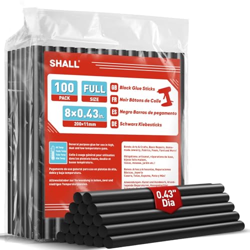 SHALL-100er-Pack schwarze Klebestifte, 0,43 Zoll x 8 Zoll (11 mm x 200 mm), für Heißklebepistolen für alle Temperaturen, Mehrzweck-DIY-Kunst, Versiegelung von Handarbeiten von Shall