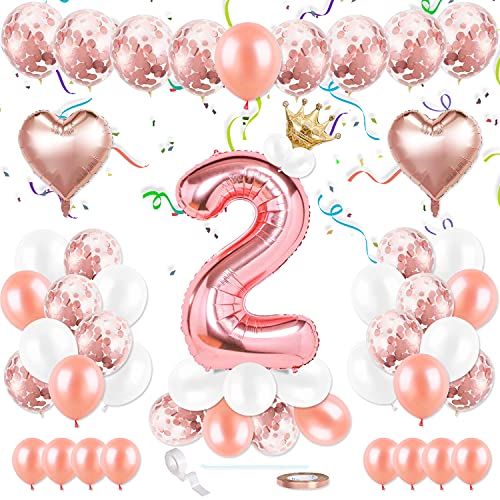 Luftballon 2. Geburtstag Roségold, Deko 2. Geburtstag, Geburtstagsdeko 2 Jahr Junge, Riesen Folienballon Zahl 2, Happy Birthday Girlande Folienballon Zahl 2 Zum für Geburtstag Mädchen von Shalwinn
