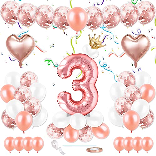 Luftballon 3. Geburtstag Roségold, Deko 3. Geburtstag, Geburtstagsdeko 3 Jahr Junge, Riesen Folienballon Zahl 3, Happy Birthday Girlande Folienballon Zahl 3 Zum für Geburtstag Mädchen von Shalwinn