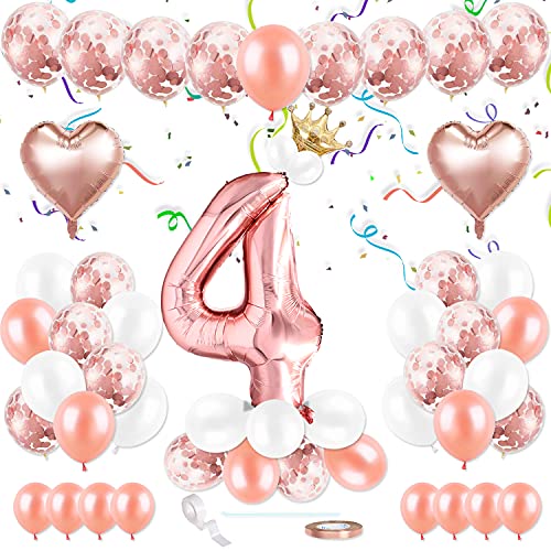 Luftballon 4. Geburtstag Roségold, Deko 4. Geburtstag, Geburtstagsdeko 4 Jahr Junge, Riesen Folienballon Zahl 4, Happy Birthday Girlande Folienballon Zahl 4 Zum für Geburtstag Mädchen von Shalwinn
