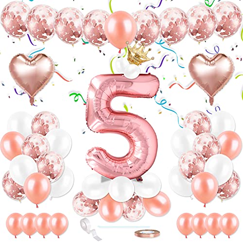 Luftballon 5. Geburtstag Roségold, Deko 5. Geburtstag, Geburtstagsdeko 5 Jahr Junge, Riesen Folienballon Zahl 5, Happy Birthday Girlande Folienballon Zahl 5 Zum für Geburtstag Mädchen von Shalwinn