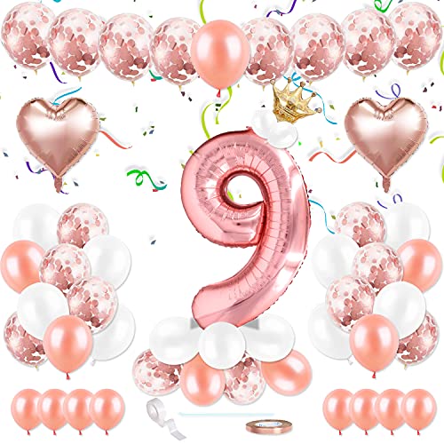 Luftballon 9. Geburtstag Roségold, Deko 9. Geburtstag, Geburtstagsdeko 9 Jahr Junge, Riesen Folienballon Zahl 9, Happy Birthday Girlande Folienballon Zahl 9 Zum für Geburtstag Mädchen von Shalwinn