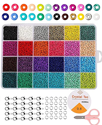 Mini Glasperlen 2mm Glasperlen Distanz Perlen Mit 24-Gitter Aufbewahrungsbox für Schmuckherstellung(24000 Stück 24 Farben) von Shalwinn