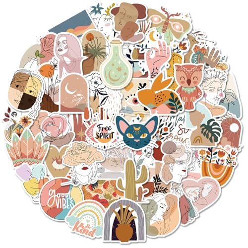 100Stk Bohemian Sticker Set, Wasserfeste Vinyl Aufkleber, Botanische Blumen Aufkleber, Laptop Wasserflasche Skateboard Gepäck Computer Aufkleber für Kinder und Erwachsene von Shamoparty