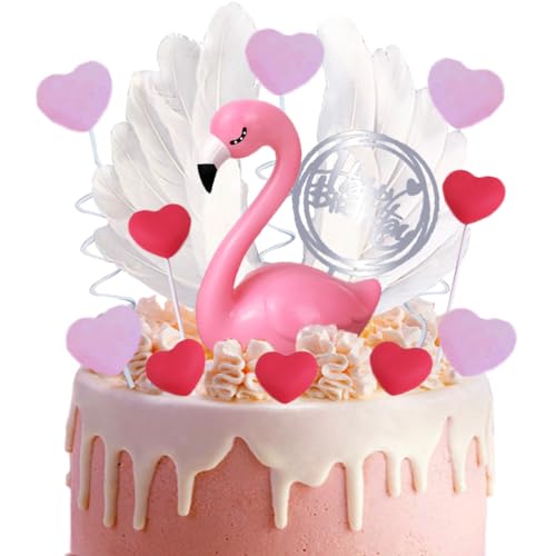 13Stk Flamingo Cake Decorative Accessories Cake Toppers Dekoration Set,Mädchen Kuchen Dekoration, Verwendet für Geburtstage,Valentinstag, Hochzeiten, Jubiläen Engelsfeder Schwan Teile von Shamoparty