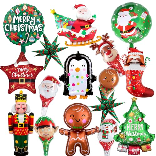 16Stk Weihnachten Ballon Kits, Weihnachten Folie Ballon Dekorationen, Weihnachten Party Dekorationen, Weihnachtsmann Pinguin Schneemann Elch Weihnachten Ballon Sticks, Karneval Dekorationen 16Stk Weihnachten Ballon Kits, Weihnachten Folie Ballon Dekorationen, Weihnachten Party Dekorationen, Weihnachtsmann Pinguin Schneemann Elch Weihnachten Ballon Sticks, Karneval Dekorationen von Shamoparty