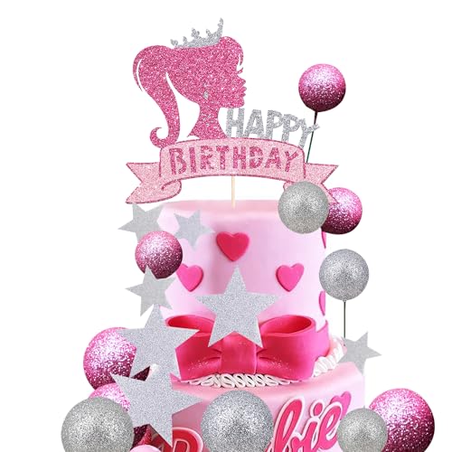 18 RosaTortendeko Mädchen，Happy Birthday Tortendeko Geburtstag,Cake Topper Geburtstag Küchendeko，Prinzessin Geburtstag Deko von Shamoparty