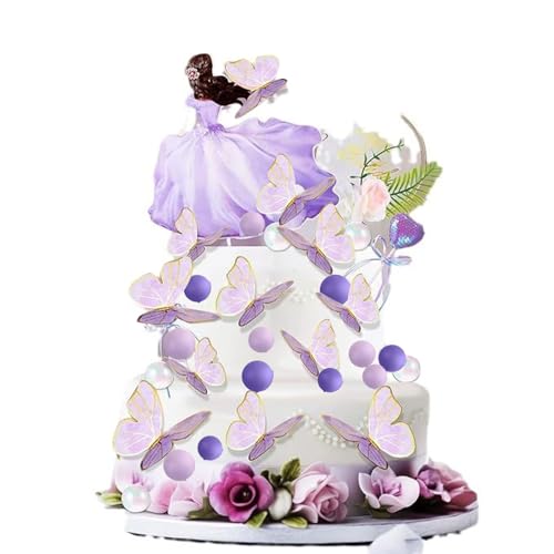 31 Stück Lila Schmetterling Prinzessin Kuchen Topper, Illusion Ball DIY alles Gute zum Geburtstag Thema Party Dekoration, lila Herz Stick, Faux Acryl weiß Runde Kuchen Topper mit Blume 31 Stück Lila Schmetterling Prinzessin Kuchen Topper, Illusion Ball DIY alles Gute zum Geburtstag Thema Party Dekoration, lila Herz Stick, Faux Acryl weiß Runde Kuchen Topper mit Blume von Shamoparty