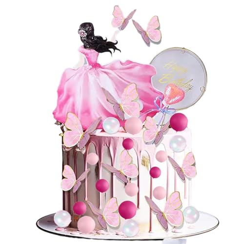 31 Stück rosa Schmetterling Prinzessin Kuchen Topper, Illusion Kugeln DIY alles Gute zum Geburtstag Thema Party-Dekoration, rosa Herz-Stick, Faux Acryl weiß Runde Kuchen Dekoration 31 Stück rosa Schmetterling Prinzessin Kuchen Topper, Illusion Kugeln DIY alles Gute zum Geburtstag Thema Party-Dekoration, rosa Herz-Stick, Faux Acryl weiß Runde Kuchen Dekoration von Shamoparty