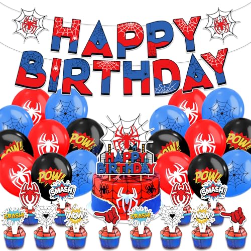 32Stk Spinne Partei Dekoration Kit, Spinne Thema Dekoration, Spinne Kuchen Ballon Banner, Jungen und Mädchen Party Supplies von Shamoparty