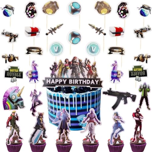 35Stk Geburtstag Tortendeko Fortnite Tortendeko Happy Birthday Tortendeko Geburtstag Happy Birthday Cake Topper für Video game enthusiasts alter Junge und Mädchen von Shamoparty