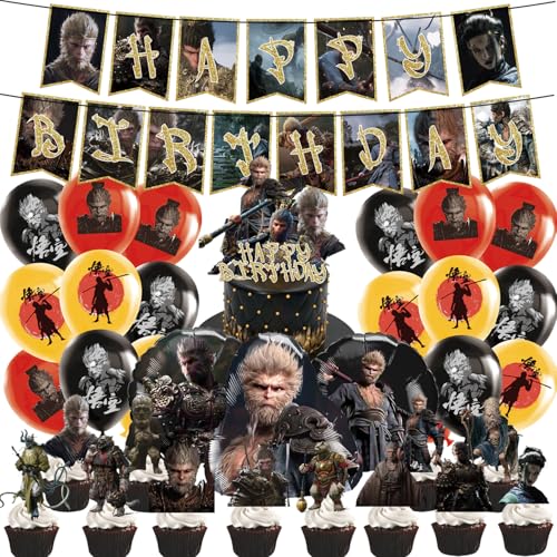 47Stk Schwarzer Mythos: Wukong Party Dekoration, 3D Spiel Party Dekoration, Jungen und Mädchen Party Dekoration Zubehör einschließlich Banner Kuchen Dekoration Luftballons 47Stk Schwarzer Mythos: Wukong Party Dekoration, 3D Spiel Party Dekoration, Jungen und Mädchen Party Dekoration Zubehör einschließlich Banner Kuchen Dekoration Luftballons von Shamoparty