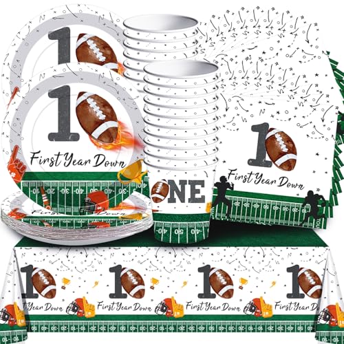 61 Pcs Football Game Birthday Party Supplies Kit, Baby Shower Partygeschirr, Rugby Touchdown Party Dekorationen Geschirr, enthalten Teller Tassen Servietten Tischdecke, servieren 20 Gäste 61 Pcs Football Game Birthday Party Supplies Kit, Baby Shower Partygeschirr, Rugby Touchdown Party Dekorationen Geschirr, enthalten Teller Tassen Servietten Tischdecke, servieren 20 Gäste von Shamoparty