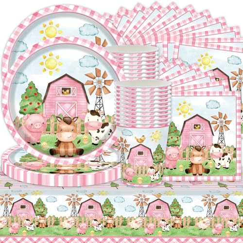 61 Stk Bauernhof Partygeschirr Set, Schweinchen und Lamm Party Dekorationen, Bauernhof Geburtstag Geschirr enthält Teller Tassen Papier Servietten Tischdecken, hält 20 Personen 61 Stk Bauernhof Partygeschirr Set, Schweinchen und Lamm Party Dekorationen, Bauernhof Geburtstag Geschirr enthält Teller Tassen Papier Servietten Tischdecken, hält 20 Personen von Shamoparty