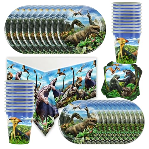 61 Stk Dinos Geschirr Set, Dinosaurie Dekoration Geburtstag Party Supplies Set, Retro-Mythologie-Kreaturen-Party-Tischdekoration Tischdecke Teller Becher Servietten für 20 Gäste 61 Stk Dinos Geschirr Set, Dinosaurie Dekoration Geburtstag Party Supplies Set, Retro-Mythologie-Kreaturen-Party-Tischdekoration Tischdecke Teller Becher Servietten für 20 Gäste von Shamoparty