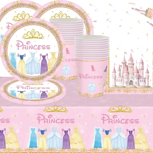 61 Stück Mädchen Geburtstag Kinder Party Geschirr Prinzessin Schloss Geschirr Set Aquarell Pastell Prinzessin Party Set Dekoration für Geburtstagsparty für 20 Personen von Shamoparty