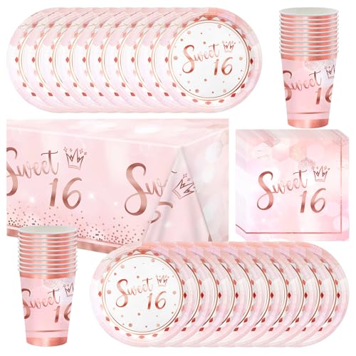 61 Stück Rose Gold 16. Geburtstag Party Geschirr, Mädchen Prinzessin Party Geschirr, enthält Papier Tassen, Servietten, Pappteller und Tischdecken für 20 Personen Geburtstag Party Set 61 Stück Rose Gold 16. Geburtstag Party Geschirr, Mädchen Prinzessin Party Geschirr, enthält Papier Tassen, Servietten, Pappteller und Tischdecken für 20 Personen Geburtstag Party Set von Shamoparty