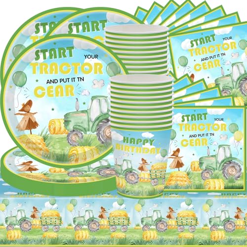 61Stk Bauernhof Party Geschirr Set, grüner Traktor Vogelscheuche Thema, Kindergeburtstag Partydekoration liefert, Bauernhof Geschirr Platten Tassen Papier Servietten Tischdecken für 20 Personen 61Stk Bauernhof Party Geschirr Set, grüner Traktor Vogelscheuche Thema, Kindergeburtstag Partydekoration liefert, Bauernhof Geschirr Platten Tassen Papier Servietten Tischdecken für 20 Personen von Shamoparty