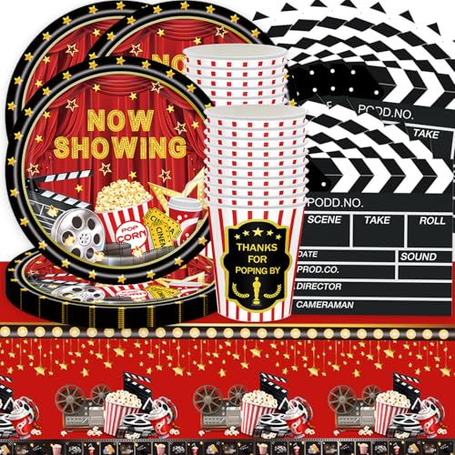 61Stk Film Party Geschirr Set, Film Party Dekorationen, Movie Theme Party Supplies, Movie Night Teller Tassen Papier Servietten Tischtücher für 20 Personen 61Stk Film Party Geschirr Set, Film Party Dekorationen, Movie Theme Party Supplies, Movie Night Teller Tassen Papier Servietten Tischtücher für 20 Personen von Shamoparty