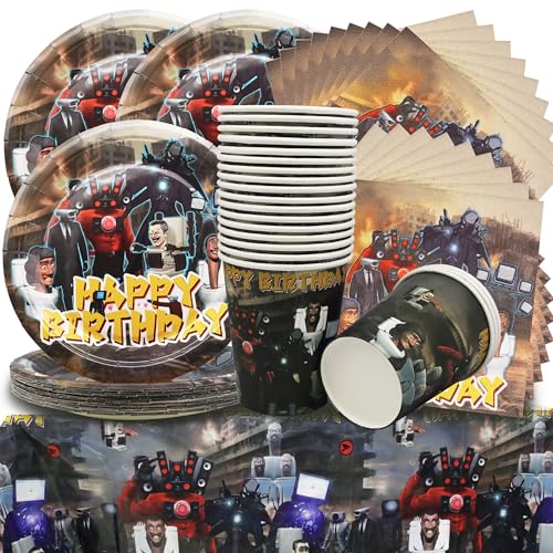 61Stk Skibidi Theme Partygeschirr Teller Becher Servietten Tischdecke Geburstag Pappteller Kindergeburtstag Mädchen Junge für 20 Gäste 61Stk Skibidi Theme Partygeschirr Teller Becher Servietten Tischdecke Geburstag Pappteller Kindergeburtstag Mädchen Junge für 20 Gäste von Shamoparty