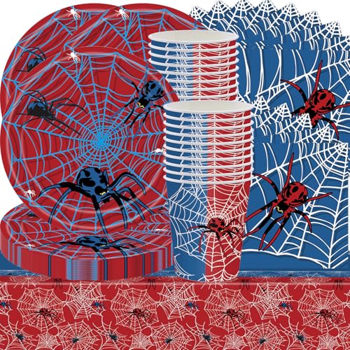 61Stk Spider Tableware Party Set, Spider Theme Birthday Supplies, Jungen und Mädchen Party Dekorationen, Kinder Geschirr Set enthält Teller Tassen Papierhandtücher Tischdecken für 20 Personen 61Stk Spider Tableware Party Set, Spider Theme Birthday Supplies, Jungen und Mädchen Party Dekorationen, Kinder Geschirr Set enthält Teller Tassen Papierhandtücher Tischdecken für 20 Personen von Shamoparty