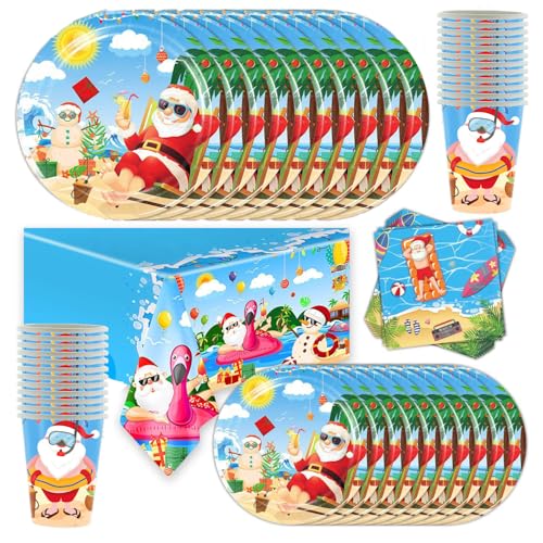 73 Stück Partygeschirr zum Thema Weihnachten im Juli, Sommerpartygeschirr mit Tellern, Pappbechern, Servietten und Tischdecken für eine Party mit 24 Personen 73 Stück Partygeschirr zum Thema Weihnachten im Juli, Sommerpartygeschirr mit Tellern, Pappbechern, Servietten und Tischdecken für eine Party mit 24 Personen von Shamoparty