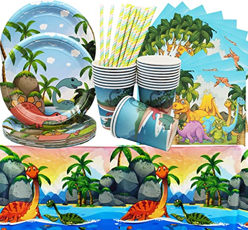 81 Stück Dinos Geschirr Set, Dinosaurie Party Dekoration Geburtstag Party Supplies Set, Nettes Originelles Regenwald-Thema, Tischdecke Teller Becher Servietten für 20 Gäste 81 Stück Dinos Geschirr Set, Dinosaurie Party Dekoration Geburtstag Party Supplies Set, Nettes Originelles Regenwald-Thema, Tischdecke Teller Becher Servietten für 20 Gäste von Shamoparty
